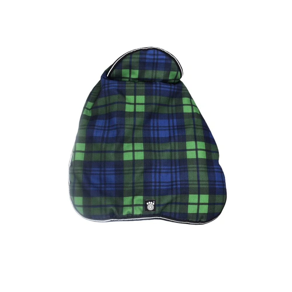 Petrage Designs Plaid Dog Coat Waterproof Breathable Blue Green Reflective‎ Trim